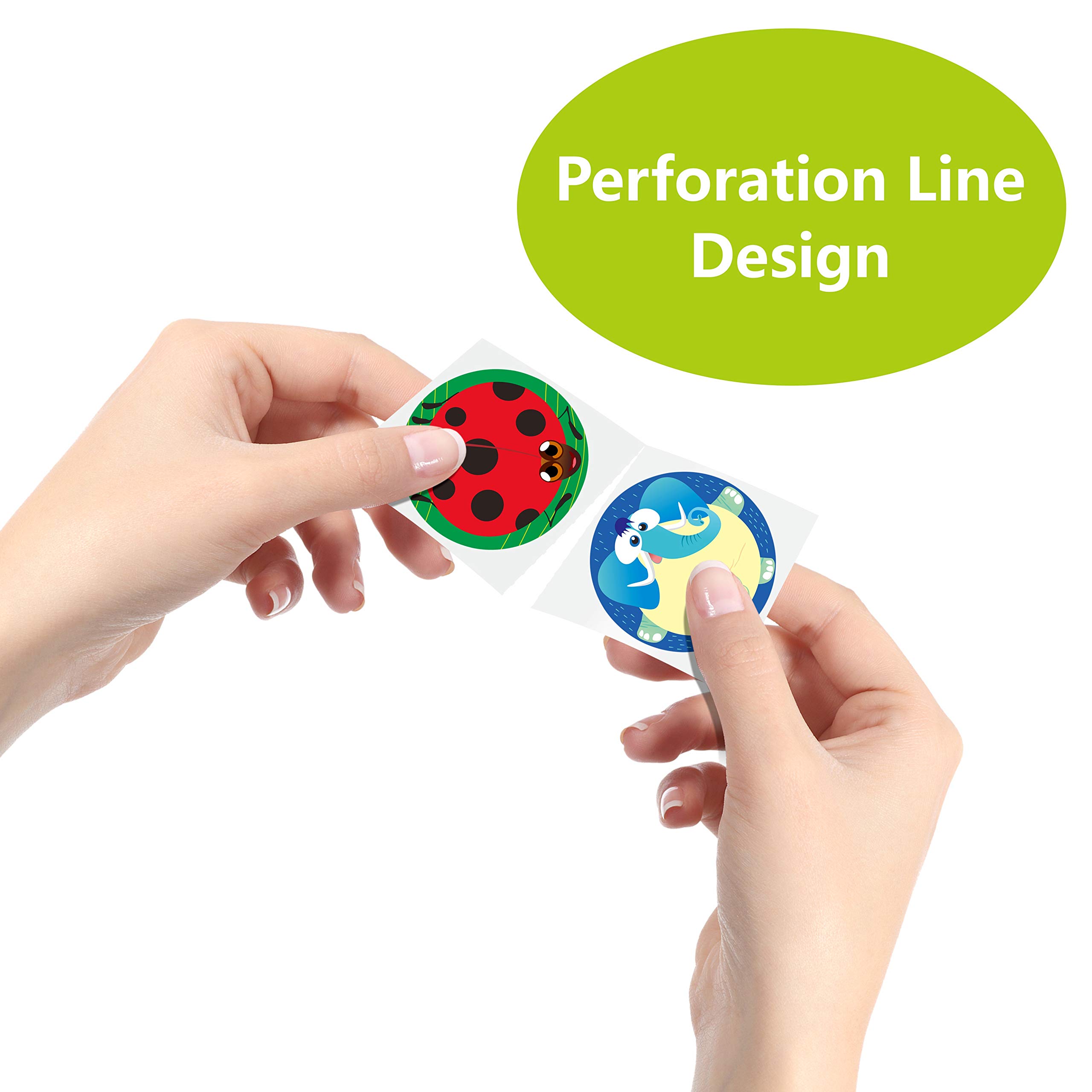 600 Adorable Round Animal Stickers in 16 Designs with Perforated Line Expanded Version (Each Measures 1.5