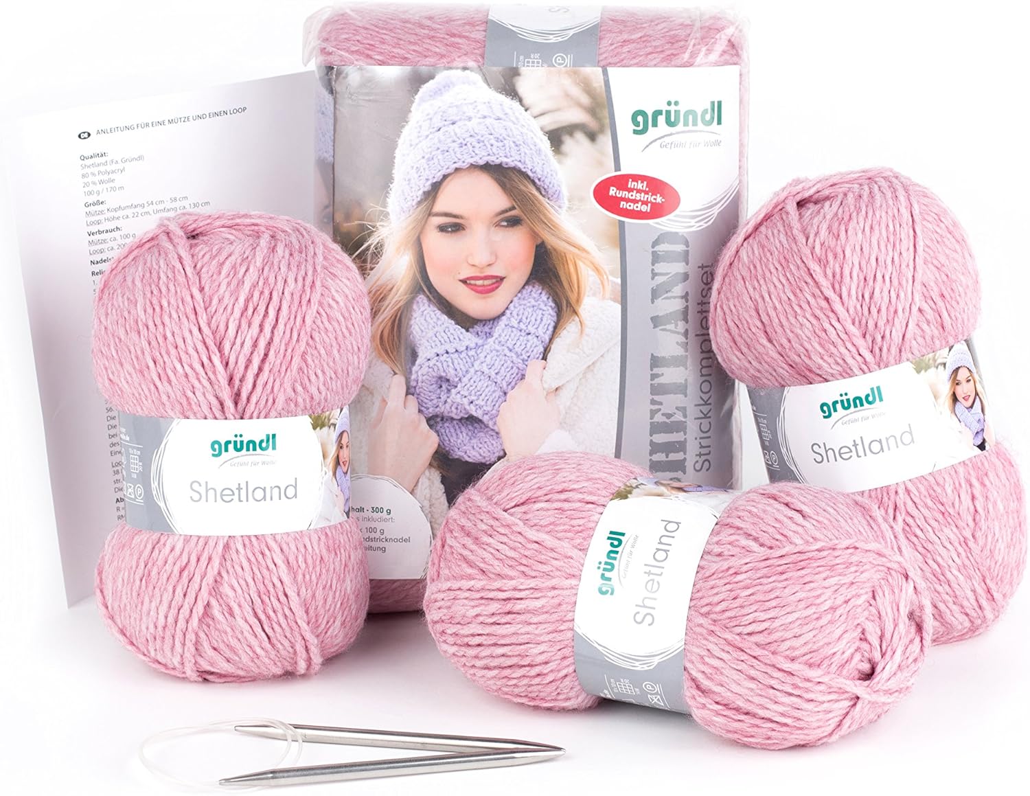 Gründl Strickkomplettset Shetland, 80% Polyacryl, 20% Wolle, rose melange, 30 x 20 x 8 cm