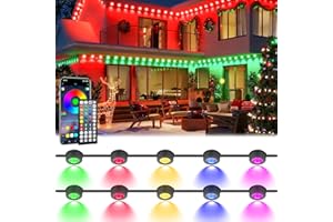 GEODURN 150 FT Permanent Outdoor Lights, Waterproof 2-in-1 Eaves & Ground Stakes LED String Lights with App/Remote Control for House, Garden– Smart Color-Changing Lighting for Halloween Christmas Decorations