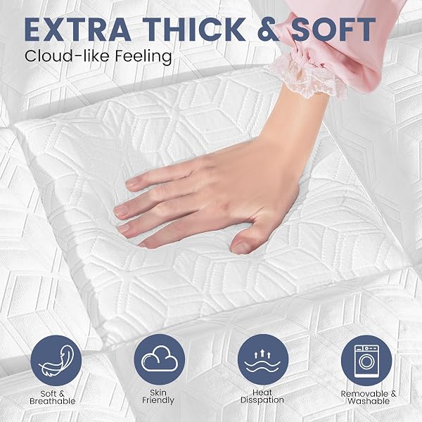 QUEEN SIZE-DUAL LAYER 3 INCH PILLOW TOP MATTRESS TOPPER, 1 INCH COOLING PILLOW TOPPER AND 2 INCH GEL MEMORY FOAM BED MATTRESS TOPPER FOR BACK PAIN & COMFORT SLEEP