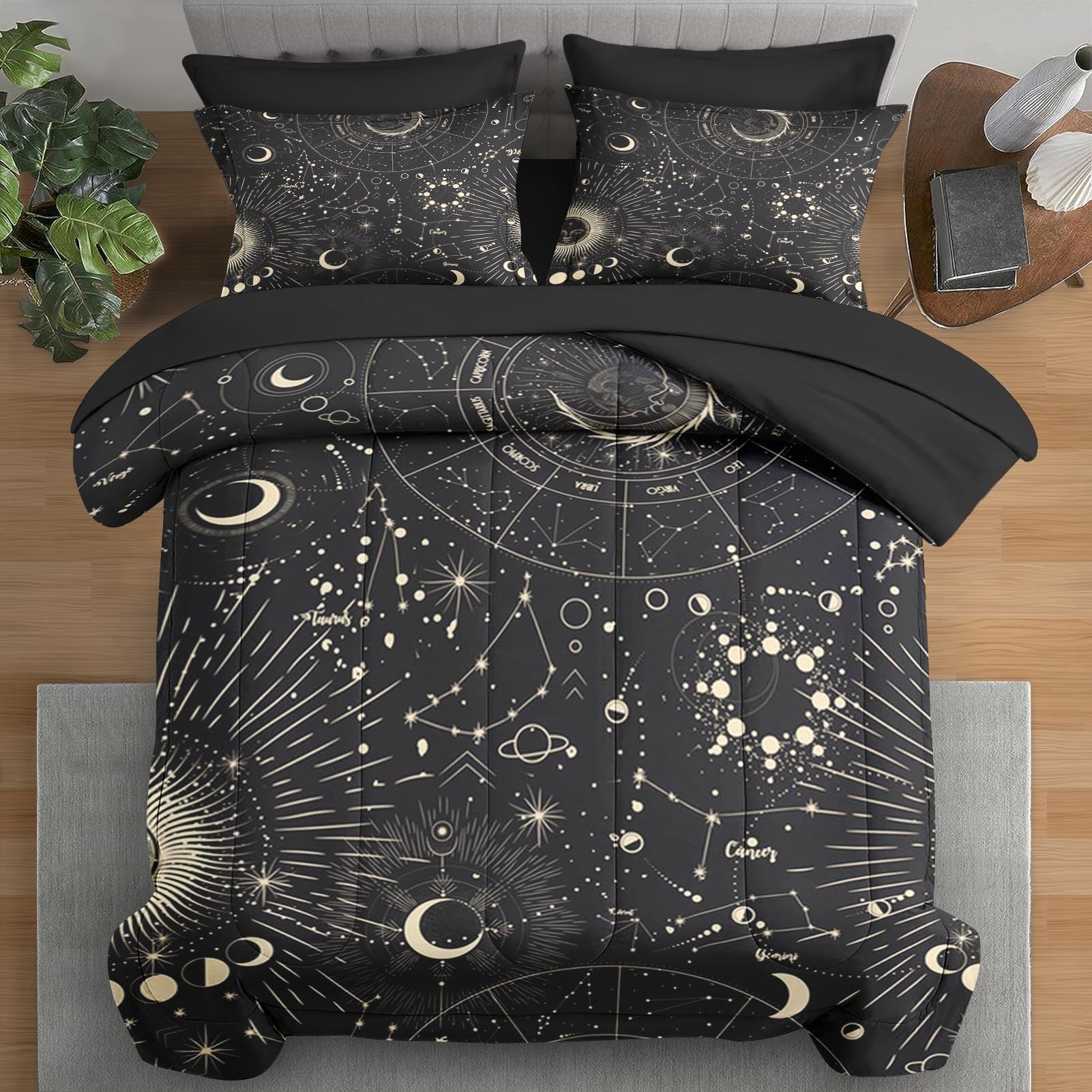 Photo 1 of Pamnest Comforter Set Twin Size, Sun Moon Astrology 5 Pcs Bedding for Kids and Adults, Space Science Galaxy Retro Bed Sheet Sets with Fitted Sheet Pillowcase & Sham for Bedroom Bed Decor