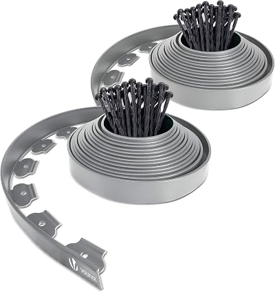 VOUNOT Lawn Edging 20m with 60 Pegs Flexible Plastic Border 5cm Grey