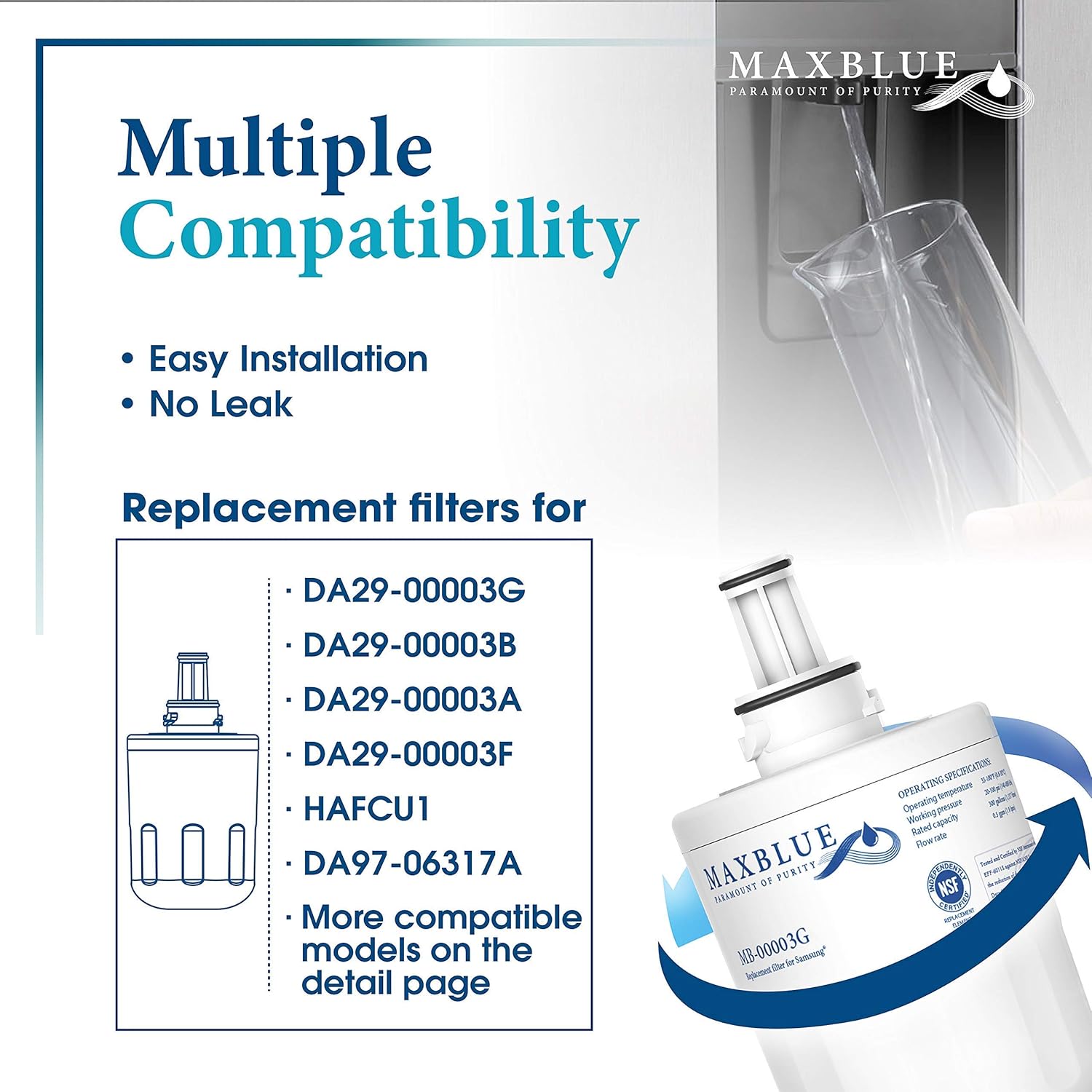 Maxblue DA29-00003G Fridge Water Filter, Compatible with Samsung® Aqua Pure Plus DA29-00003G, DA29-00003B, DA29-00003A - Image 5