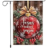 Jesus Is the Reason for the Season Garden Flag 12x18 Inch Double Sided Burlap Christian Christmas Yard Decor Religious Holiday Outdoor Decoration Red Ornament Winter Banner
