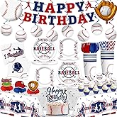 Xynic 202Pcs Baseball Birthday Decorations Tableware Set Serve 25 Guests, Baseball Party Decorations Include Banner, Plates, Tablecloth, Cake Topper, Cups, Cupcake Topper for Baseball Birthday Party