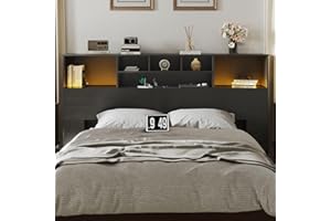 Apicizon 81" King Size Headboard Only, Black Storage Headboard with USB for King Size Bedroom, Wood Head Board with 2 LED Lights, Black Bookshelf