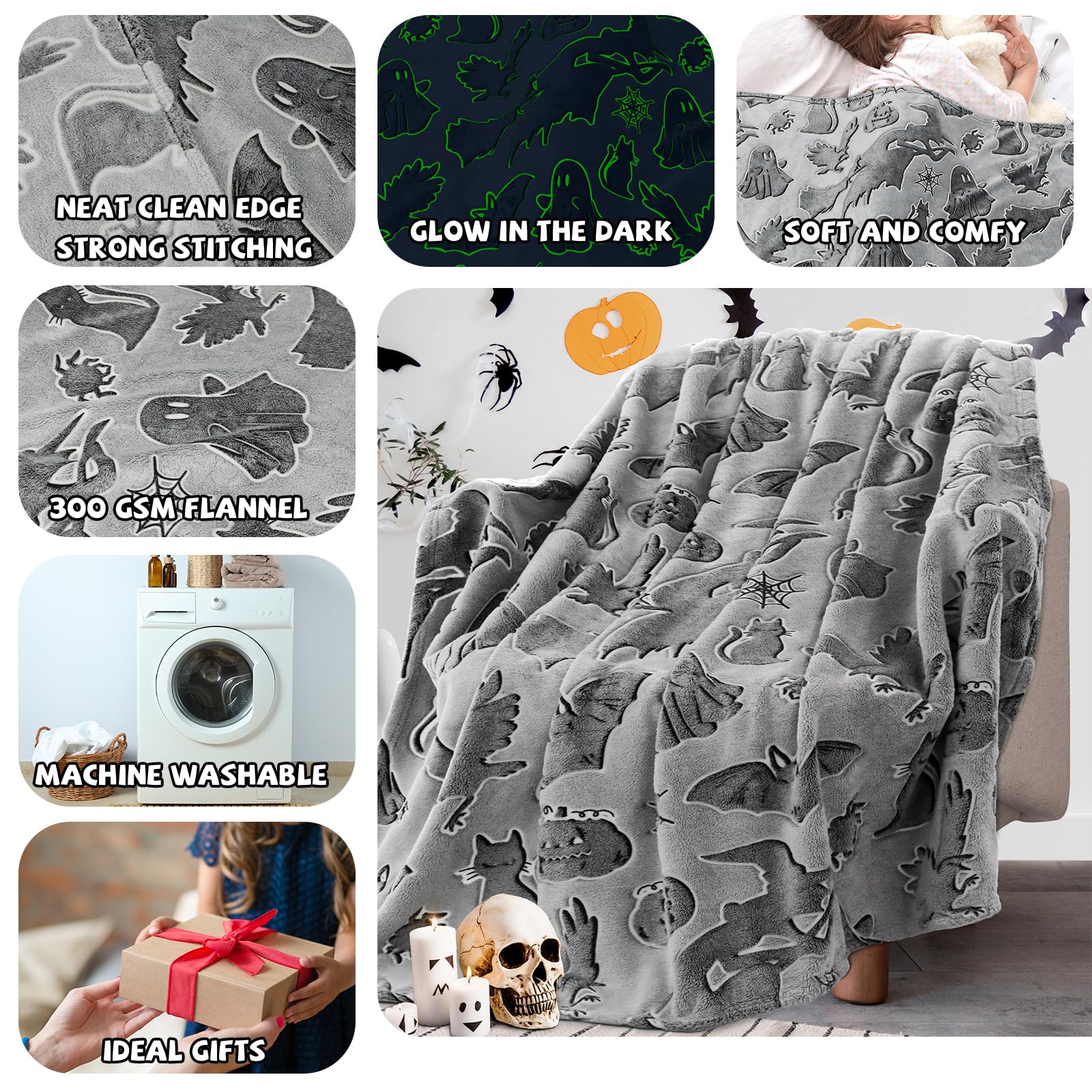 REXEO Throw Blanket Kids Soft Fleece Blankets Black Cat Halloween Throw Blanket 50