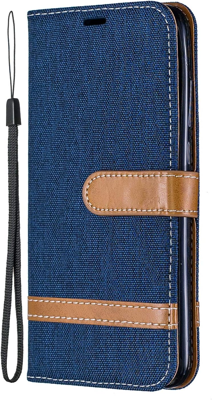 ZCXG Compatible with Case Huawei Honor 10i/P Smart Plus 2019 Cover Colorblock Denim Case Wallet Leather Card Slots Scratch Resistant Cover Kickstand Feature Case Non-slip Anti Smudge