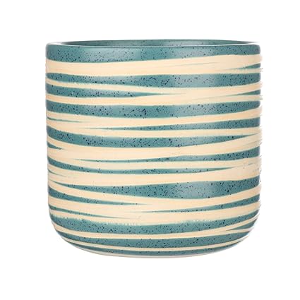 My Green Thumb Handmade Ceramic Planter Pot (Blue with Beige Stripes, 15 x 15cm) - Pack of 1