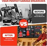 TANGZON Pegboard Wall Organizer Kit 3 Pegboards Black Red Hardware Rack view 2