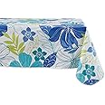 DII Summer Vinyl Tabletop Collection Flannel Backed Floral Tablecloth, Rectangle 60x84, Tropical Bahama
