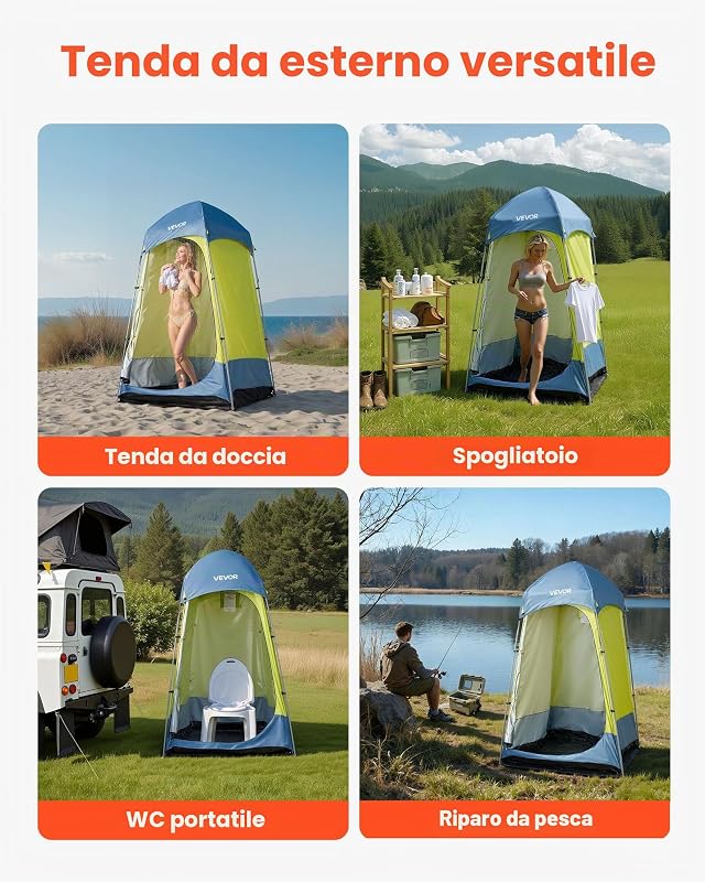 Tenda Mobile da Spiaggia per Esterno da 1397 x 1397 x 2184 mm Spogliatoio con Picchetti, Corde, Borsa per il Trasporto e Pali in Acciaio, Tessuto Oxford 200D con Rivestimento Argentato