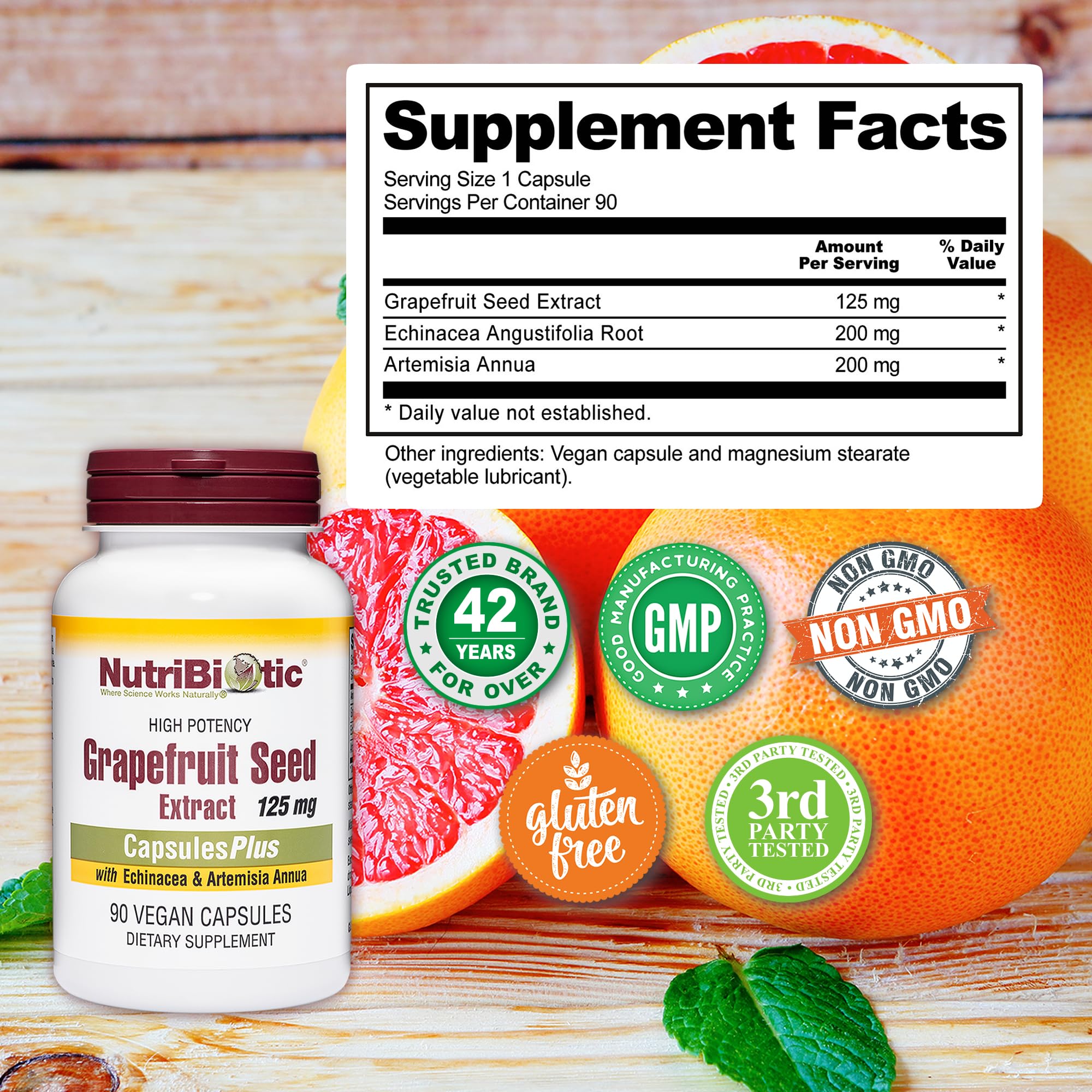 NutriBiotic Grapefruit Seed Extract CapsulesPlus, 125 mg of GSE, 90 Count