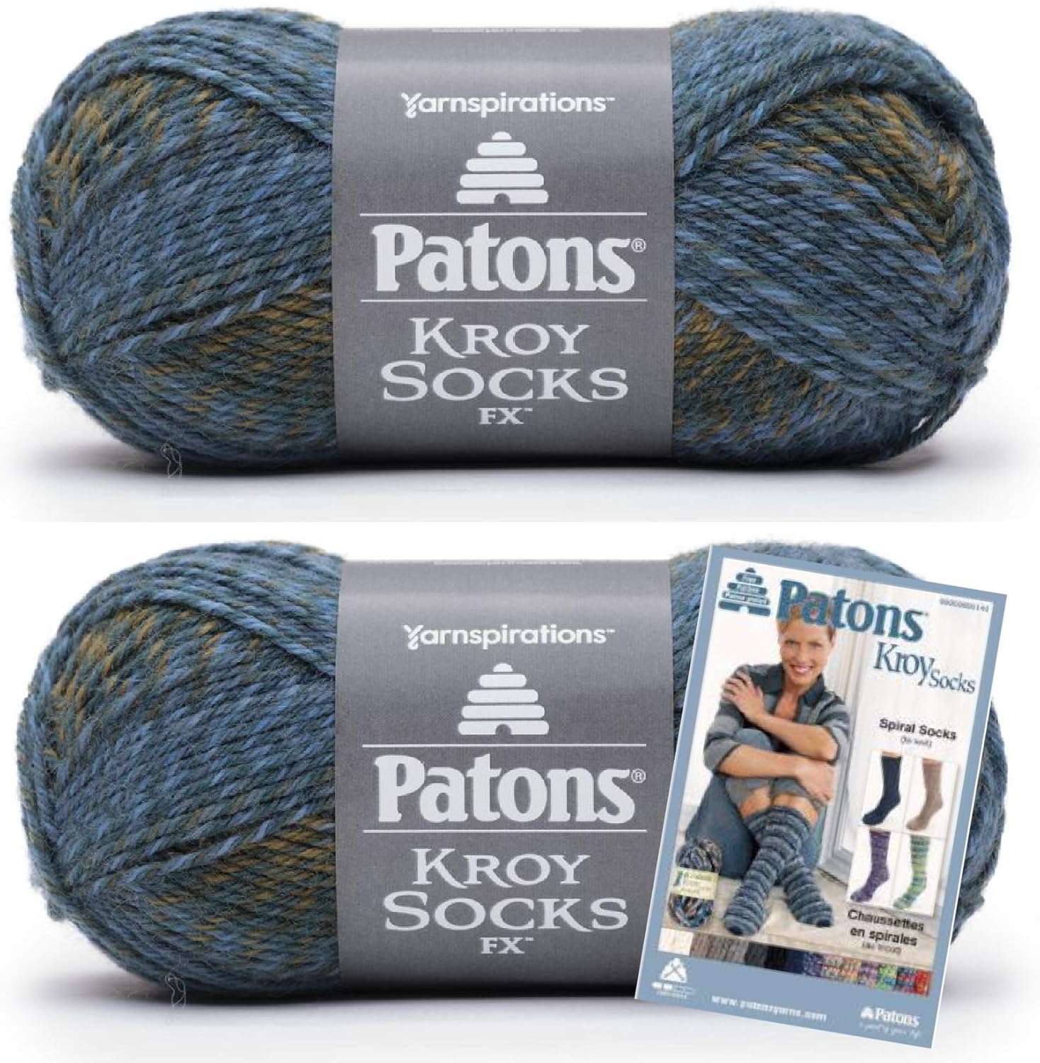 Patons Kroy Socks FX Yarn, 2Pack, Deep Sea Colors Plus Pattern