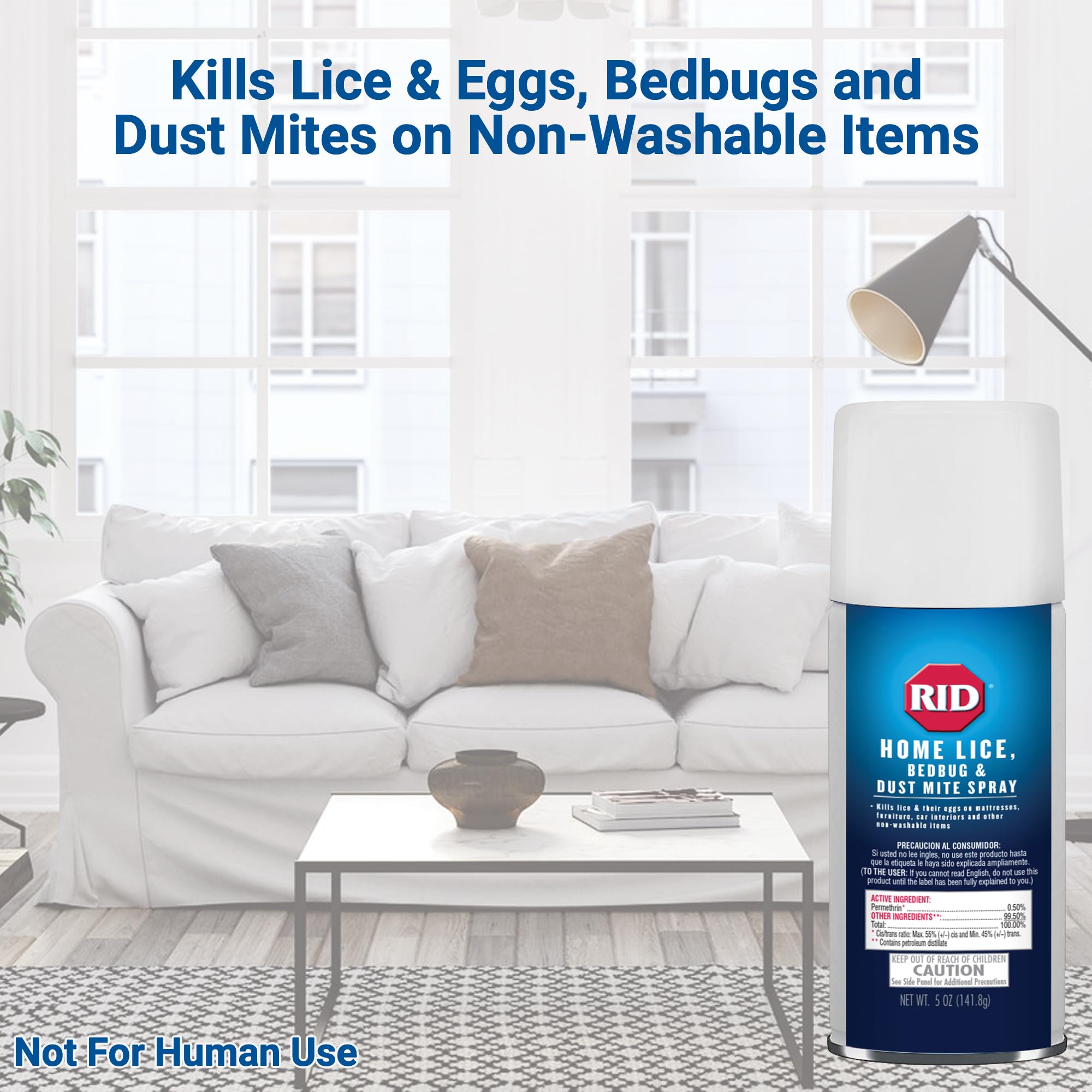 Rid Home Lice Bed Bug Dust Mite Spray Home Treatment Spray With Permethrin Kills Lice and Lice Eggs on Mattresses Furniture Car Interiors and Other Nonwashable Items Spray Can , 5 Ounce