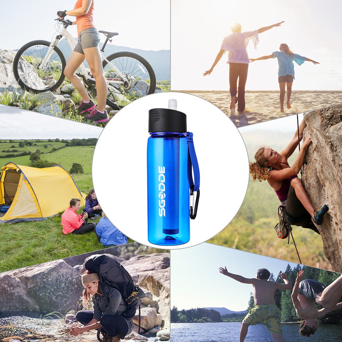 SGODDE Water Filter Bottles with 2-Stage Integrated Filter Straw BPA Free Filtered Water Bottle for Hiking, Camping, Backpacking and Travel