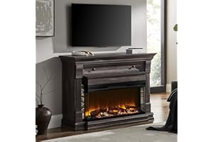OKD 52 Inch Electric Fireplace with Mantel, Fireplace TV Stand with 36" 3-Sided Glass Electric Fireplace Heater for Living Room, Dark Rustic Oak