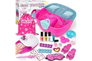 Golray Kid Foot Spa & Nail Kit, Girl Gift for 5 6 7 8-12 Year Old Toys Manicure Pedicure Art Salon, Massage Bubble & Music Foot Soak Tub, Spa Day Sleepover Party Supply Christmas Girl Birthday Gift