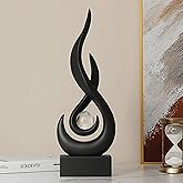 Bocnity Modern Flame Sculpture Decor Flame Statue with Glass Ball Resin Abstract Art Figurines Centerpiece Sculpture for Home Decor Living Room Stand Coffee Table Office Decor (Medium Black)