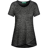 Kimmery Woman Raglan Sleeve Round Neck Irregular Hem Yoga Workout Shirt Sizes M-3XL