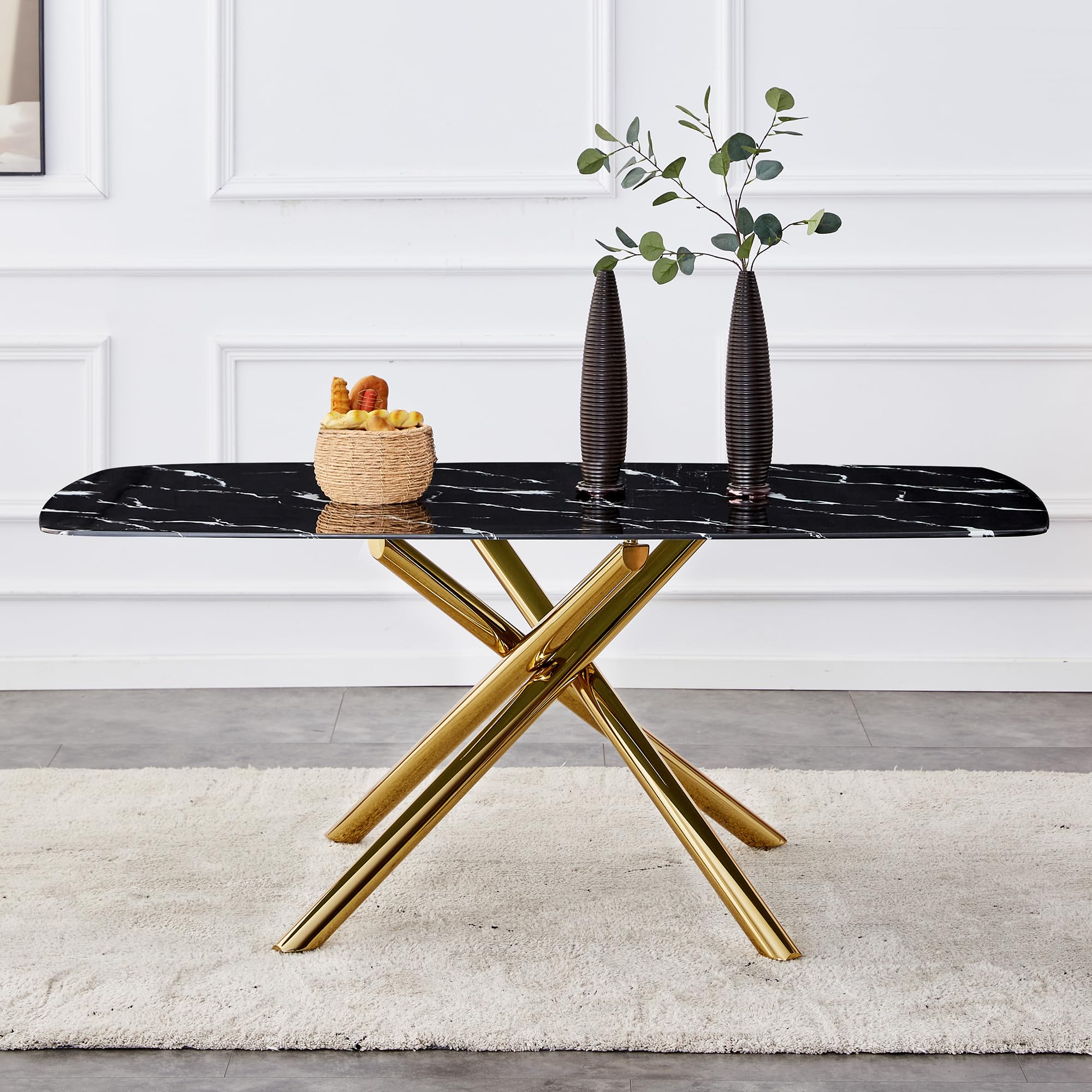 Glass Dining Table for 4 to 6 People with Imitation