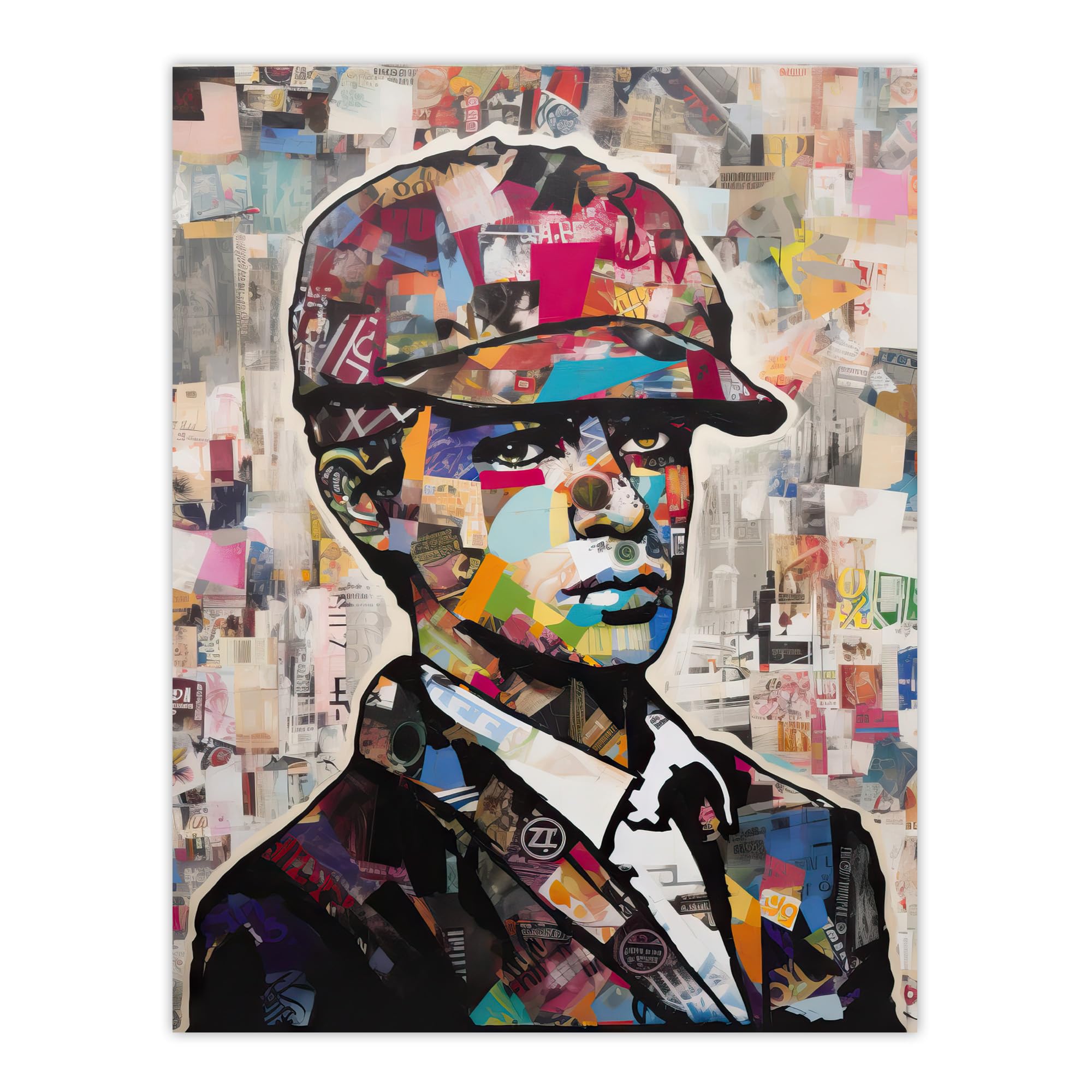 Artery8 1920s Fashion Collage Artwork Upcycled Newspaper Boy Young Man Portrait Vibrant Colourful Bold Pop Art Modern Painting Large Wall Art Poster Print Thick Paper 18X24 Inch