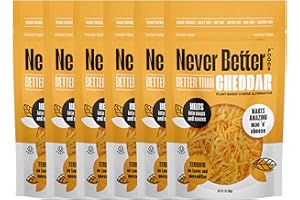 NEVER BETTER FOODS Vegan Cheese, Dairy Free Cheese, Plant Based Cheese, Healthy Vegan Cheddar Cheese, 6-PACK of Shredded Cheddar Cheese 7oz Bags, Lactose Free Cheese, Smooth and Non Oily Vegan Cheese Shredded.