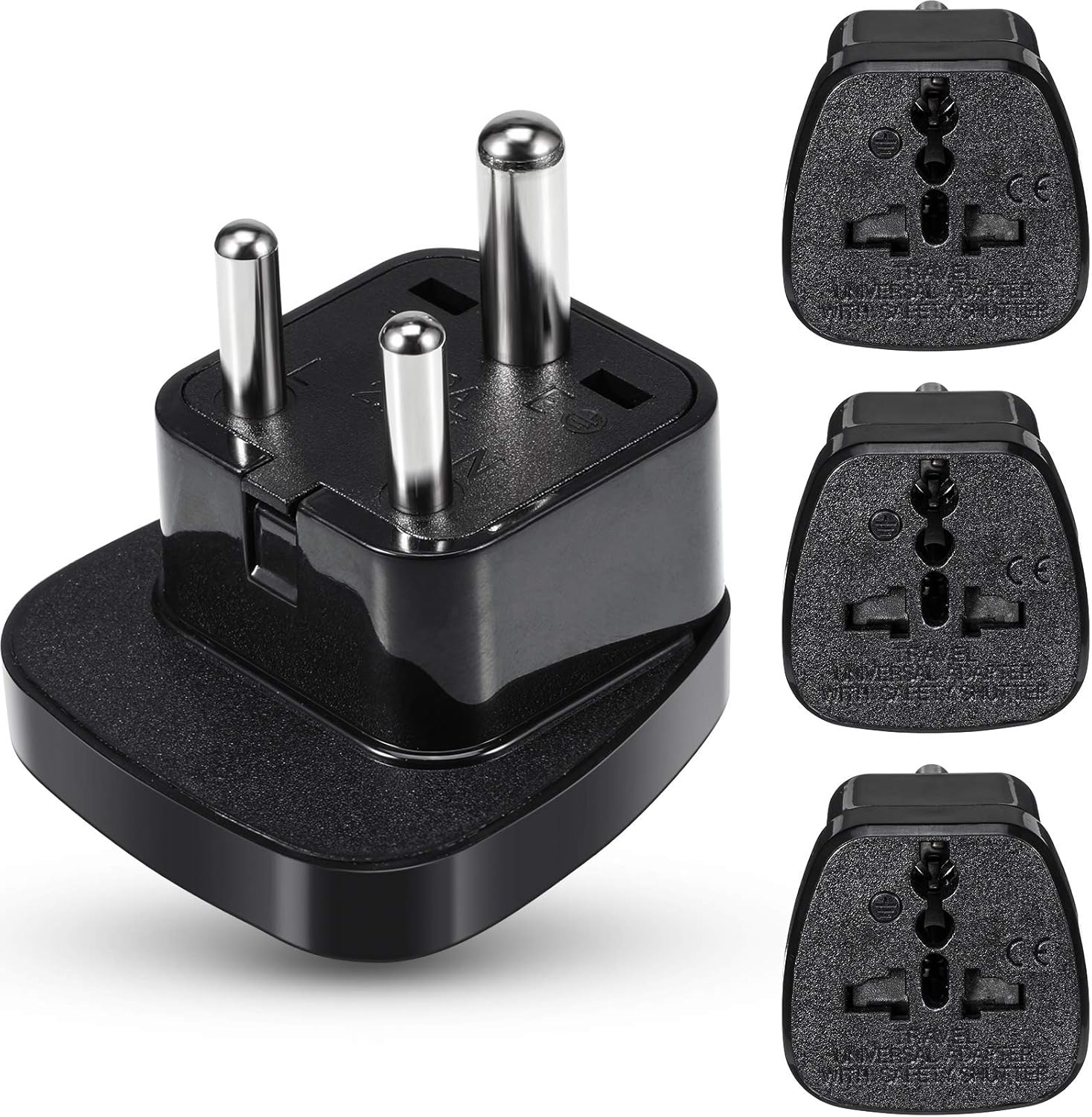 4 Pieces UK to India Travel Adapter Black 3 Pin Prong Travel Plugs