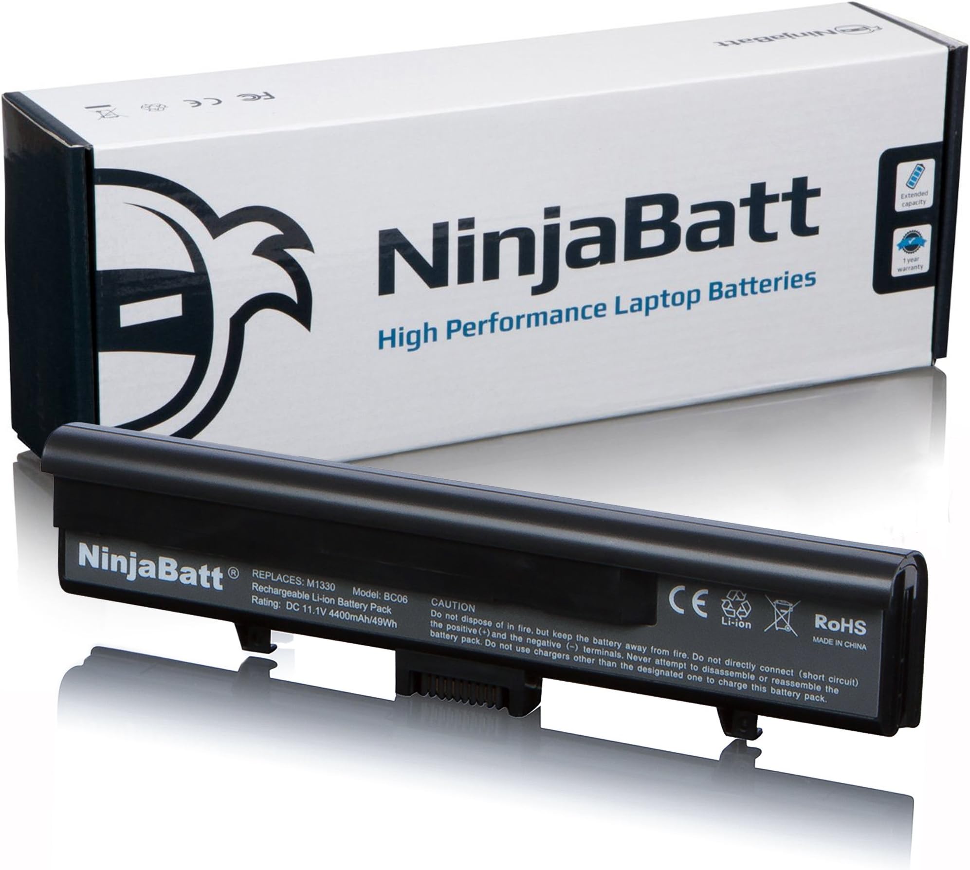 NinjaBatt Laptop Battery for Dell PP25L XPS M1330 Inspiron 13 1318 WR050 PU556 NT349 FW302 NT340 UM225 UM226 312-0566 KP405 FW301 NX511 312-0739 PU563 TT344 [6 Cells/4400mAh/49wh]