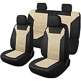Pariiaotin 3D Air Mesh Car Seat Cover Full Sets Washable and Breathable Premium Cloth Automotive Vehicle Seat Covers for Cars Interior, Universal Fit for Most Cars, Sedan, Truck, SUV(Black/Beige)