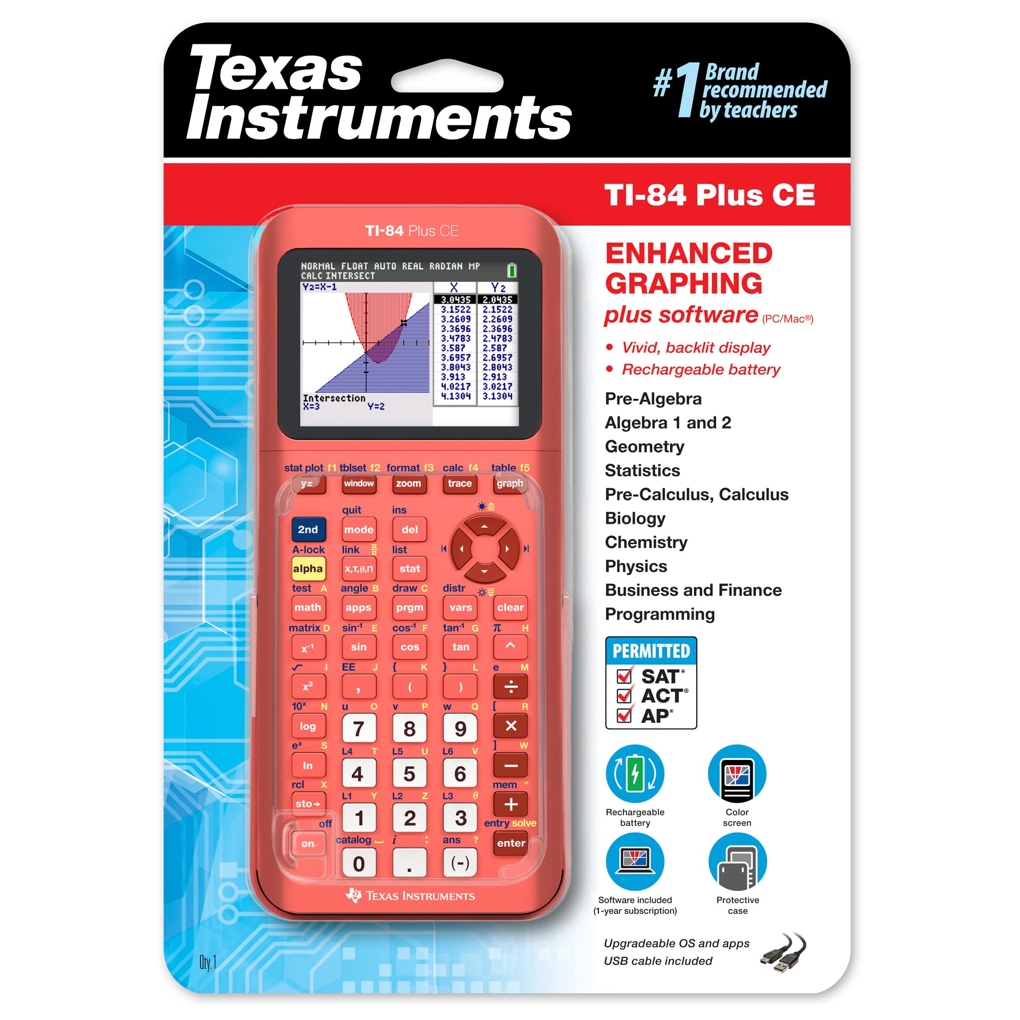 TI-84 Plus CE Color Graphing Calculator, Coral (Metallic)