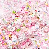 JINDUODUO 120 Pcs Flatback Resin Slime Charms, Bulk Kawaii Assorted Cute Charms Ornaments for Phone Junk Cases, Scrapbooking, DIY Crafts (Pink)