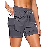 Soothfeel Women's 2 in 1 Running Shorts 5" Athletic Shorts High Waisted Workout Gym Tennis Exercise Shorts with Liner Pocket