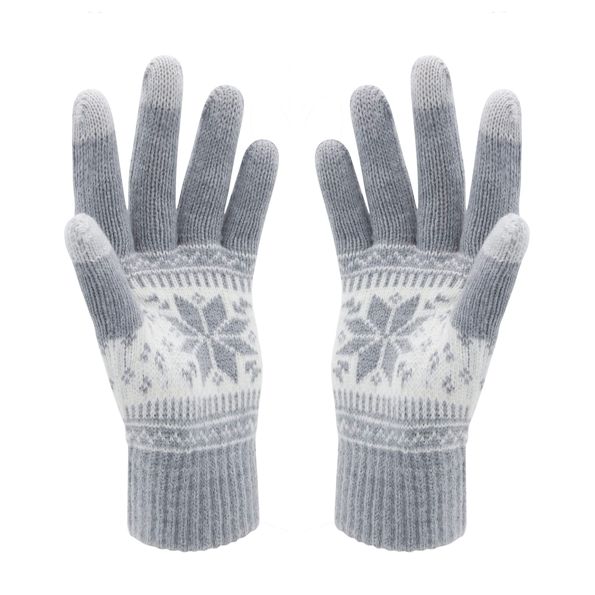 VENI MASEE Winter Touch Screen Gloves Snow Flower Printing Keep Warm for Women and Men (Mgrey)
