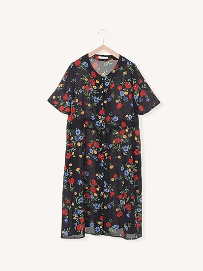 Amazon エヘカソポ Ehka Sopo 花柄羽織ワンピース Happy Item ブラック M ワンピース チュニック 通販