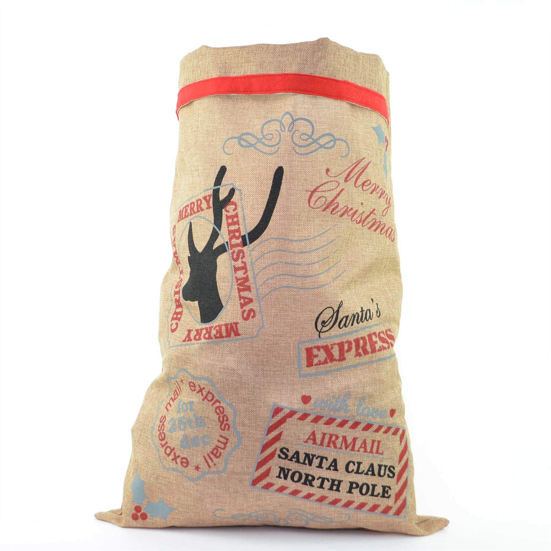SHATCHI Large Traditional Vintage Hessian Santa Sack Stocking Airmail/Do Not Open Until Christmas Accessories Brown Xmas Gifts Bag 70 x 50cm