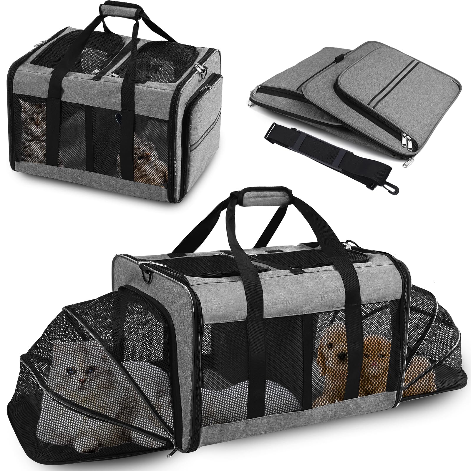 Cat Carrier Portable 2-in-1 Pet Carrier,Double Compartment Cat