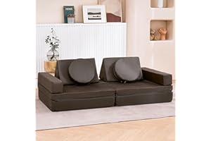 jela Kids Couch Extended Size 10PCS with futons, Floor Couch Floor Sofa Modular Furniture for Kids and Adults, Modular Foam Play Couch, Modular Sectional Sofa Charcoal