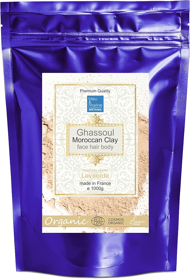 bleu & marine Bretania Organic Ghassoul Clay 1000g - Natural Moroccan Lava for