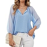 Womens Tops Dressy Casual Business Work Blouses for Women 3/4 Length Sleeve Chiffon Office Tunic Shirts