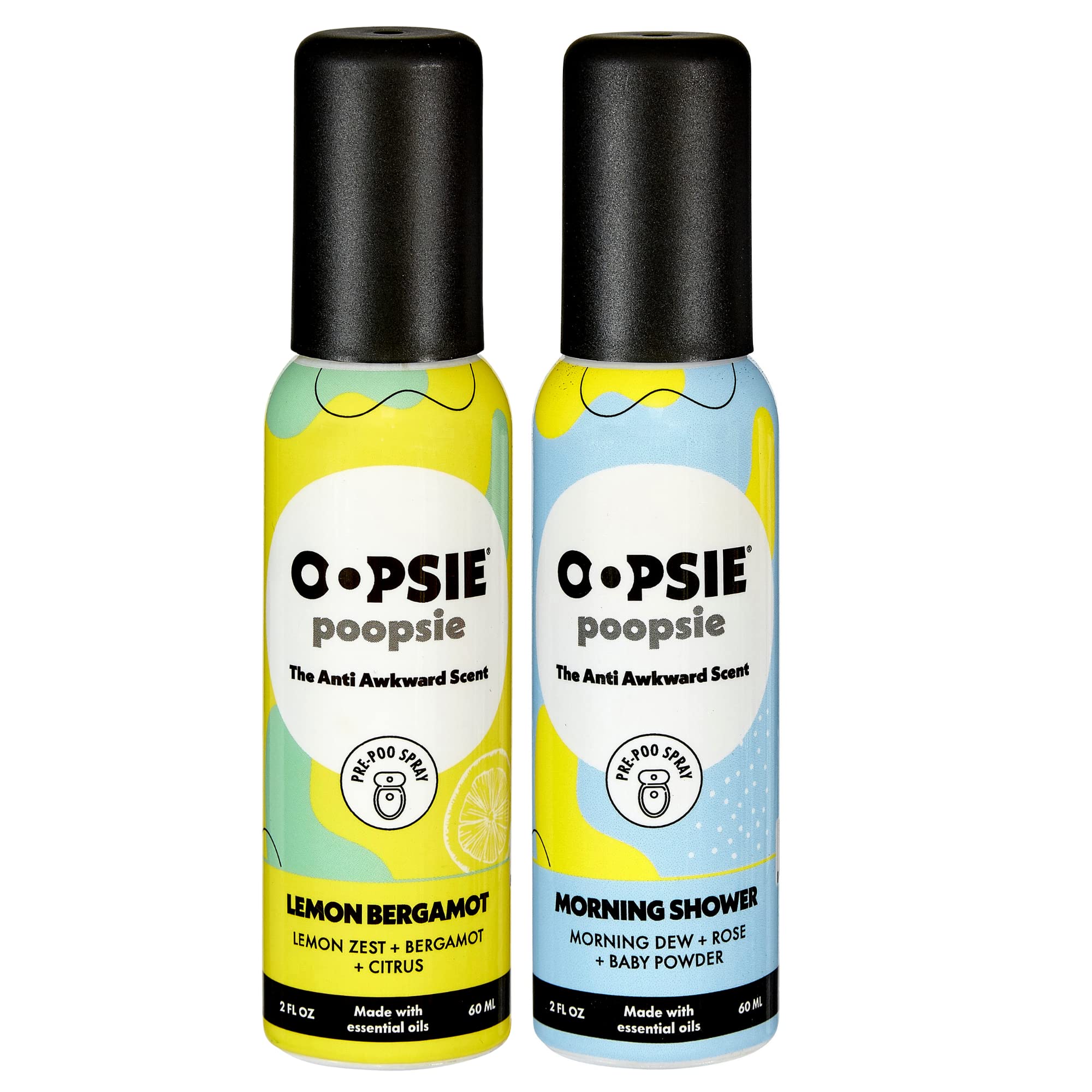Oopsie Poopsie Pre GO toilet spray, discreet & portable original Pre-poo spray to use on the go. Assorted scents Lemon/Morning Shower Fresh Toilet Odor Eliminator 2oz bottle Gift Set 2 pack
