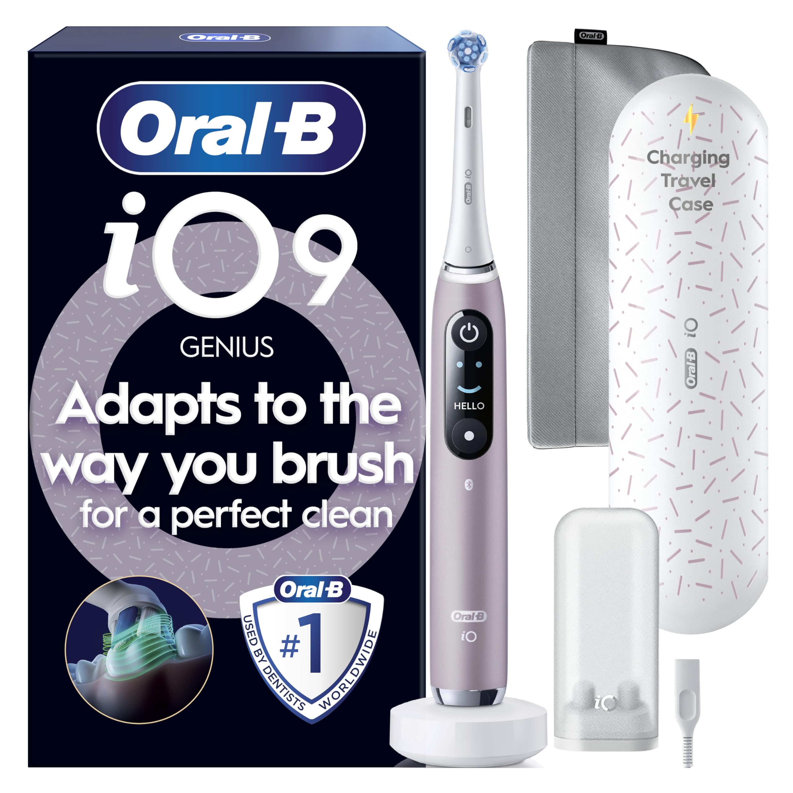 Oral-B iO9 Electric Toothbrushes For Adults, App Connected Handle, 1 Toothbrush Head, Charging Travel Case & Magnetic Pouch, 7 Modes, 2 Pin Plug, Special Edition