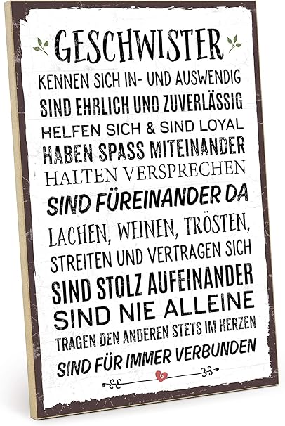Amazon De Typestoff Holzschild Mit Spruch Geschwister Im Vintage Look Mit Zitat Als Geschenk Und