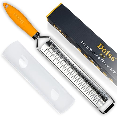 Kitchen Utensils & Gadgets - Deiss PRO Lemon Zester & Heavy Duty Cheese Grater & Vegetable Grater - Parmesan Cheese Lemon, Garlic, Nutmeg, Chocolate, Fruits, Vegetables, Ginger Grater - Cheese Shredder & Stainless Steel Grater
