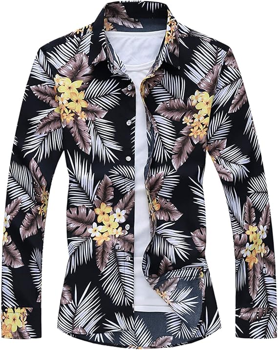 Amazon Co Jp ミドセ アロハシャツ 長袖 メンズ オシャレ 総柄 ハワイ風 ボタニカル柄 カジュアルシャツ 通気 秋 開襟シャツ 服 ファッション小物