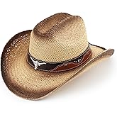 Western Straw Cowboy Hat for Women and Men, Sun Beach Cowgirl Hat, Wide Brim, Cattleman Crease Style