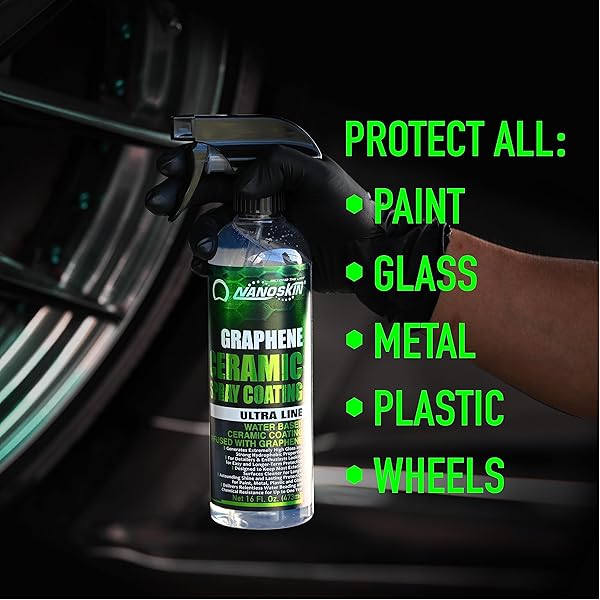 NANOSKIN GRAPHENE CERAMIC SPRAY COATING 16 OZ – WATER BASED SUPER HYDROPHOBIC SPRAY SUBSTITUTES CAR WAXES, PAINT SEALANT, TOP COAT POLYMER | APPLY AFTER CAR WASH, CLAY BAR, CAR POLISHER BUFFER