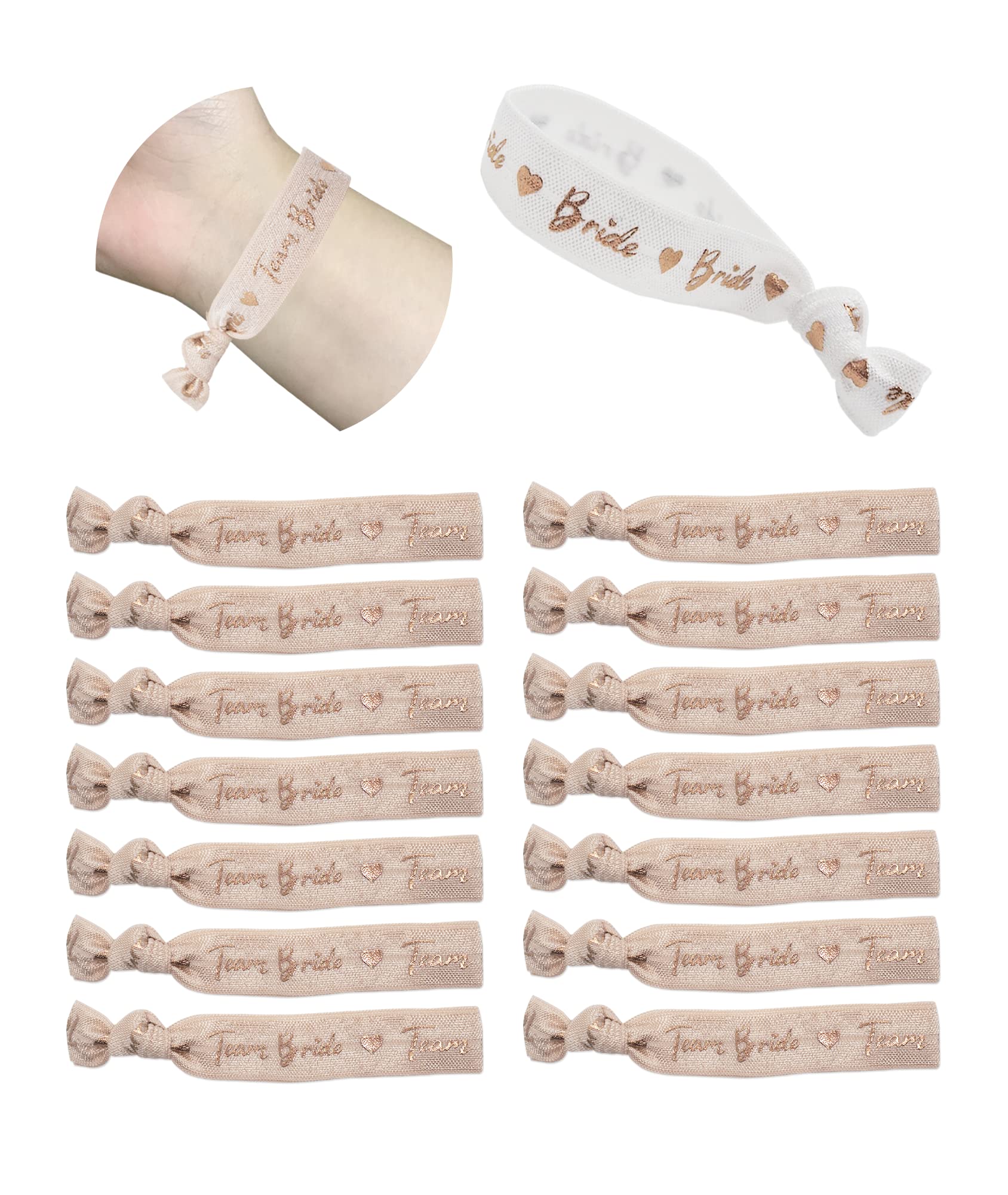 Hen Party Wristbands 16 Team Bride Hen Do Accessories Decoration with Rose Gold Lettering for Bachelorette Party, Bride to be Wedding and Bridal Shower White + Vanilla (1 x Bride + 15 x Team Bride)