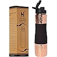Pure Copper Water Bottle with Sipper, 1000 Ml Capacity (33.81 US Fl Oz) For Ayurveda Health Benefits (Dark Cherry)