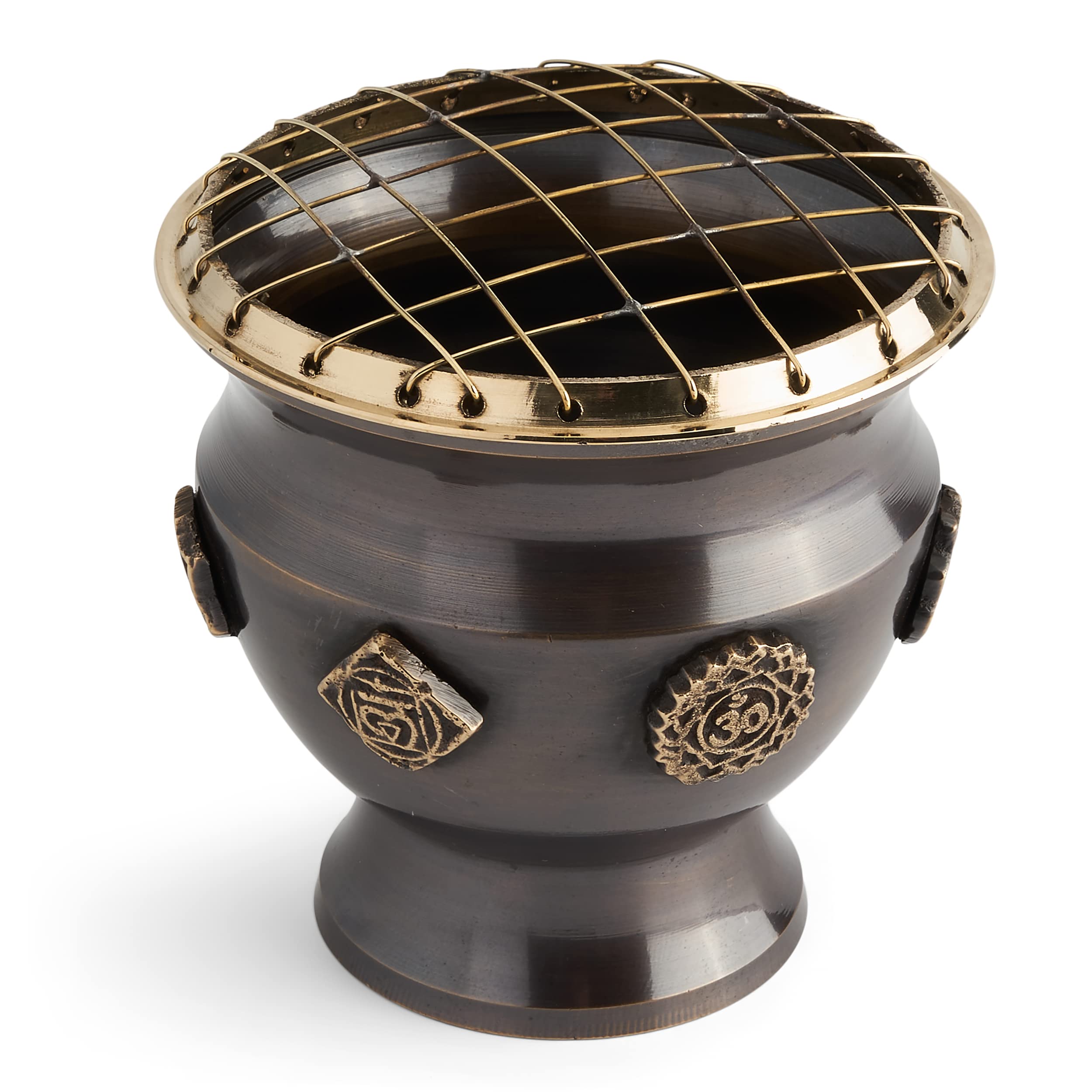 NKlaus Ø8,5cm Incense burner Chakra blackened brass 7 Chakra symbols ornamented 39151